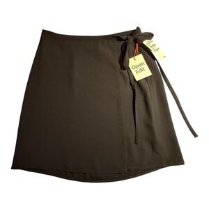 Open Edit‎ Wrap Mini Skirt Women's XXS Extra Extra Small Tie Closure Black NWT
